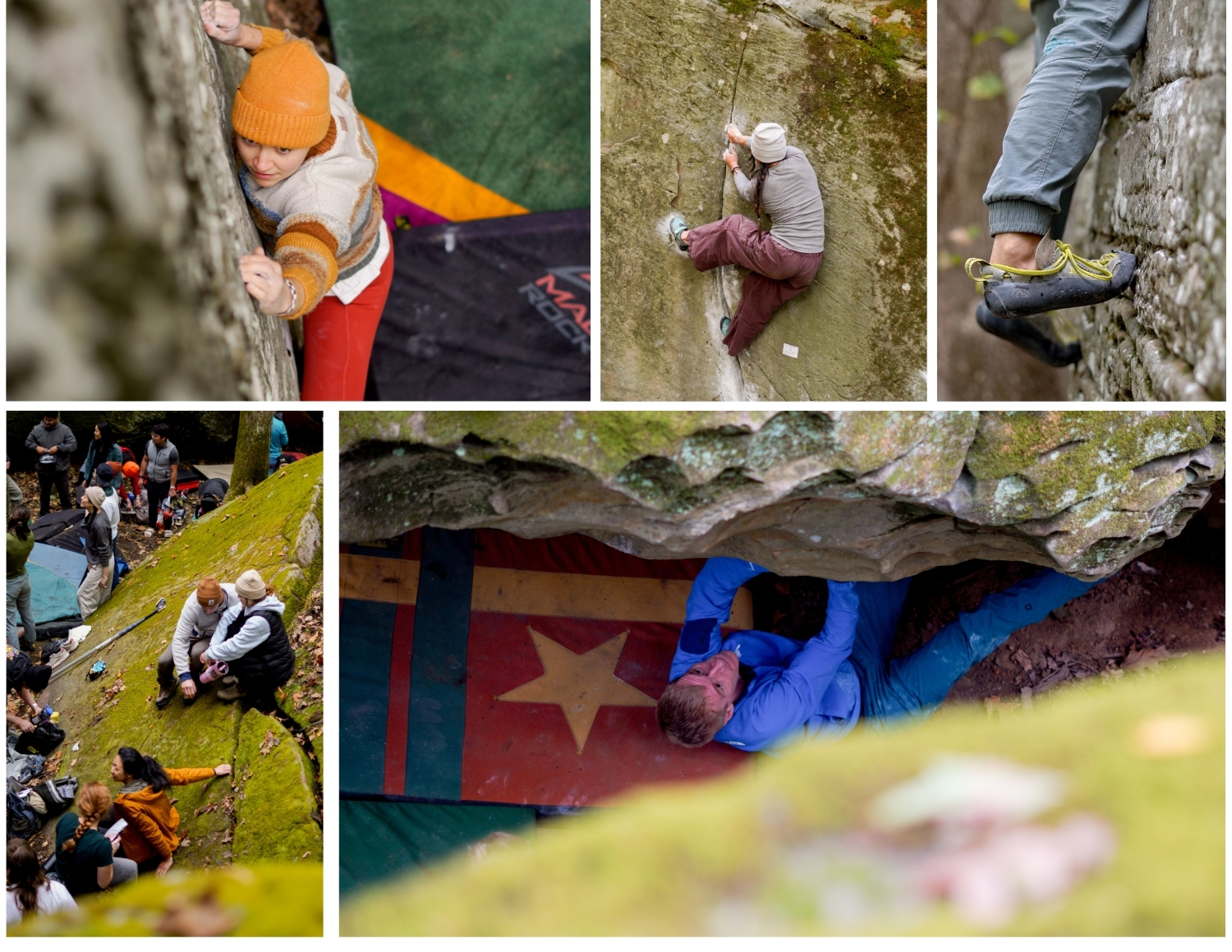 candid images of climbers at Holy Boulders climbing competition in southern illinois